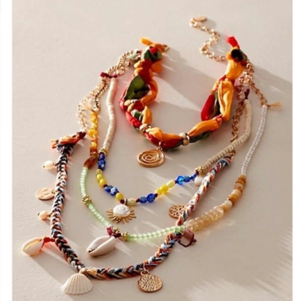 FREE PEOPLE x Ariana Ost River Layered Chain And Textile Necklace NWT - Picture 1 of 5